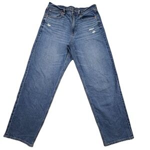 American Eagle Super High Rise Baggy Straight Jeans Women's Size 12 Boho